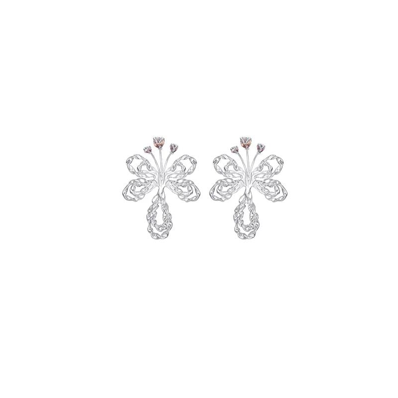 Butterfly Pea Collection Silver Flower Drop Earrings Small Size