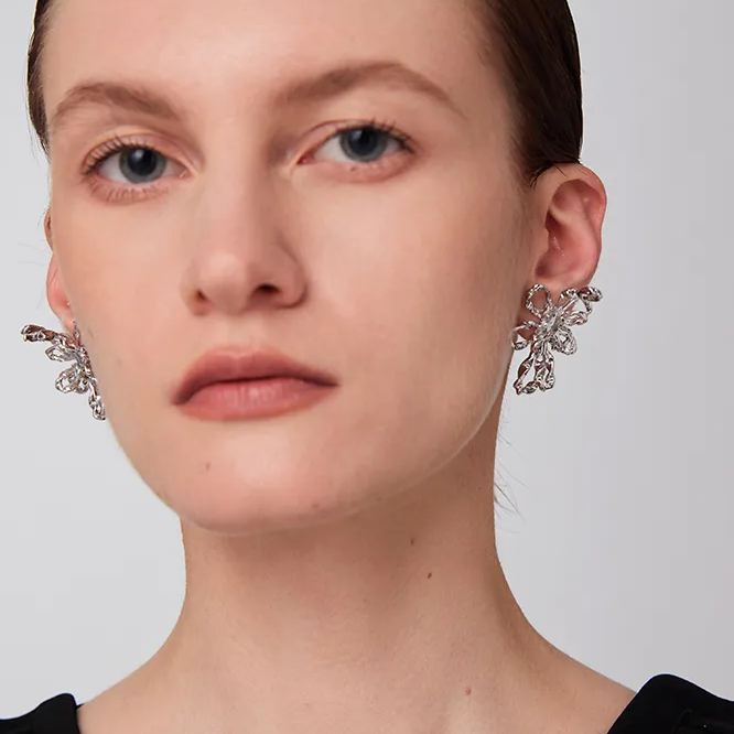 Butterfly Pea Collection Silver Flower Drop Earrings Small Size