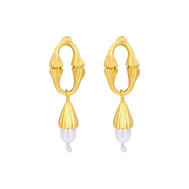 Equisetum Collection Hoop Pearl Earrings