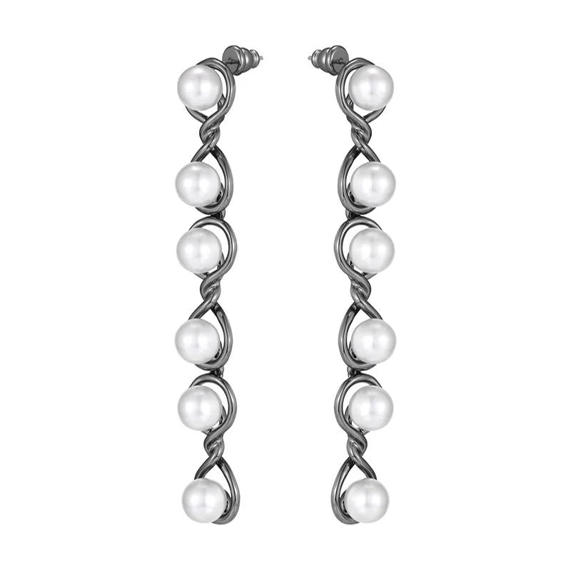 Curvilinear Collection Pearl Drop Earrings With Figure Of 8 Shape