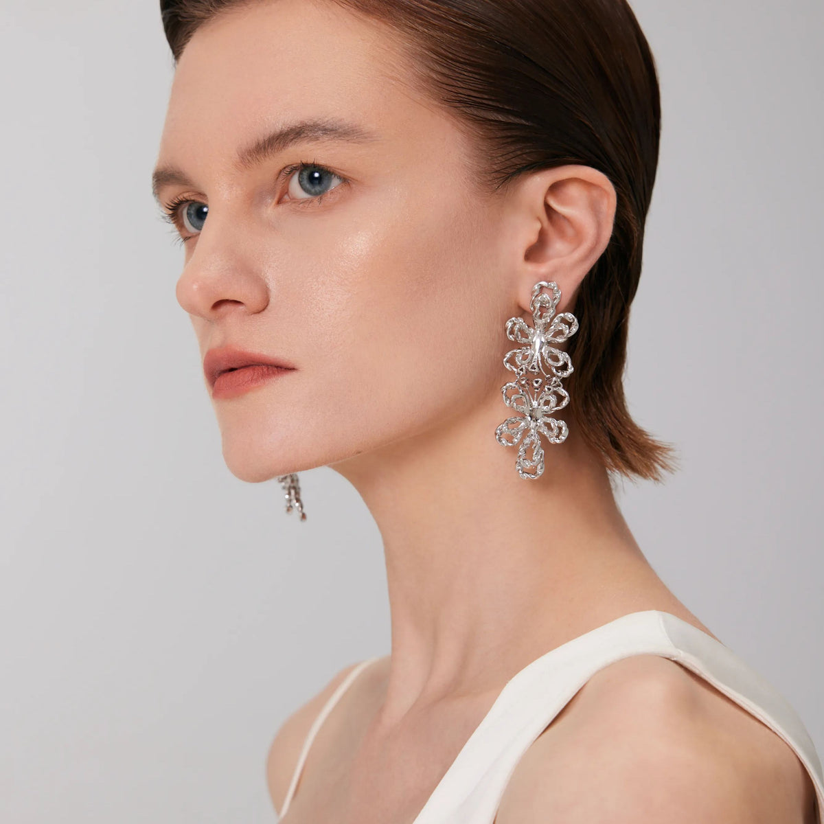 Butterfly Pea Collection Bifloral Flower Drop Earrings