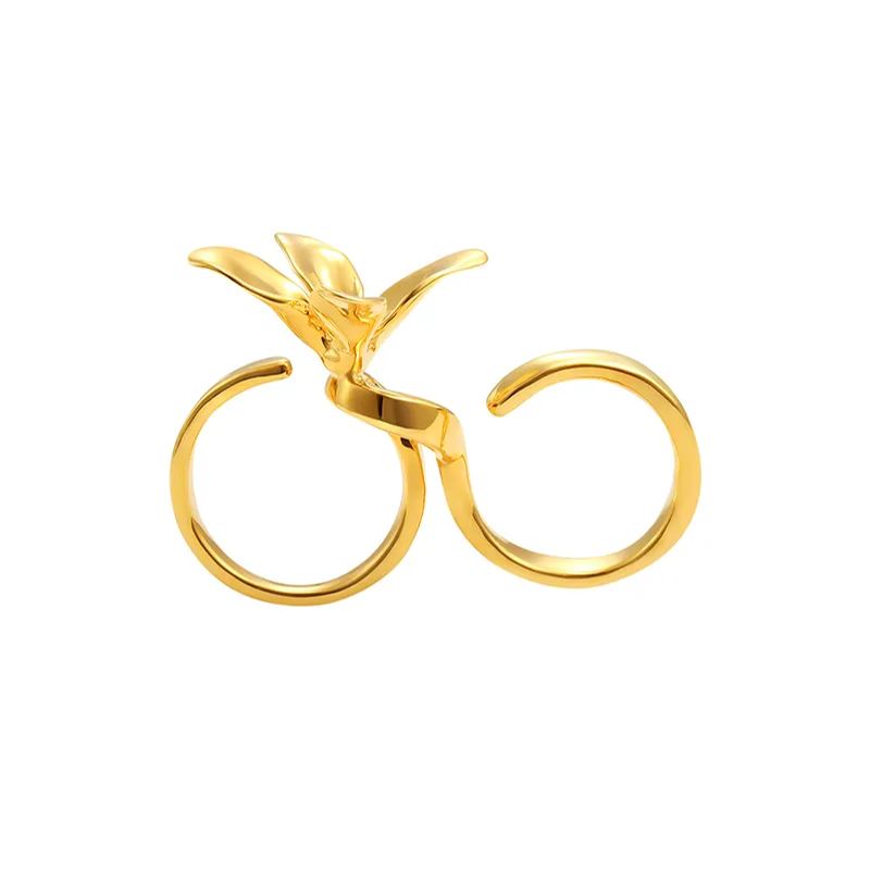 Orchids Collection Double Finger Ring With Flower Free Size