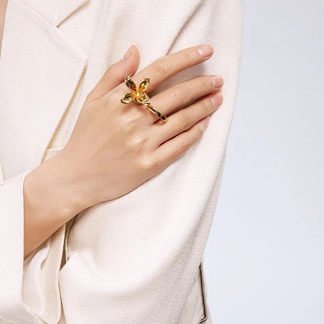 Orchids Collection Double Finger Ring With Flower Free Size
