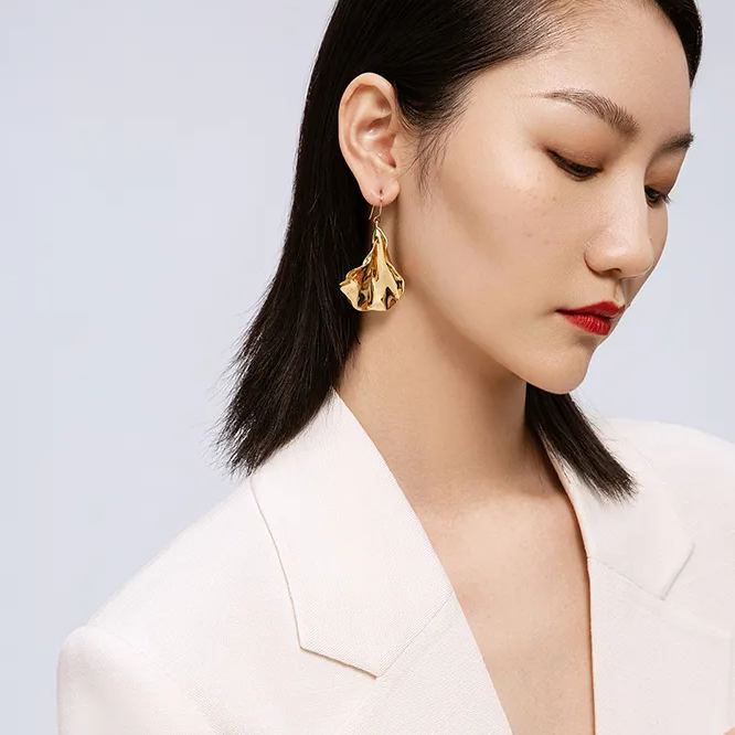 Orchids Collection Asymmetrical Golden Petal Earrings
