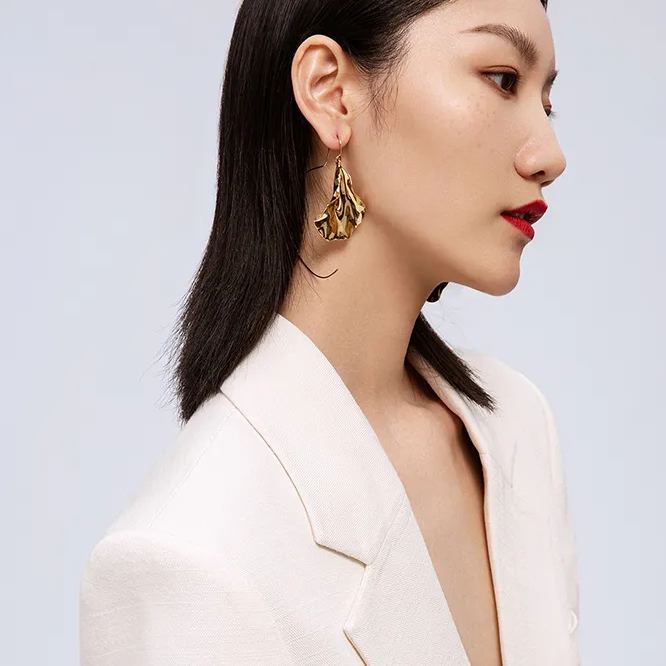 Orchids Collection Asymmetrical Golden Petal Earrings