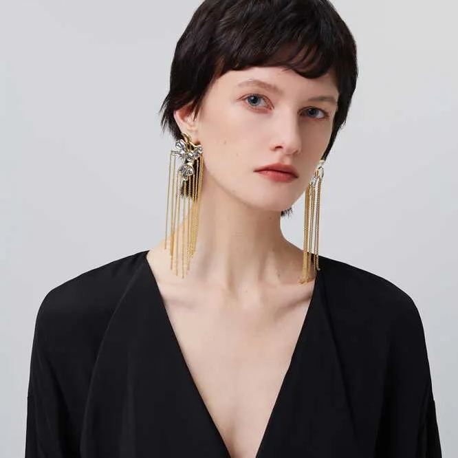Wisteria Collection Asymmetric Golden And Silver Tassel Earrings