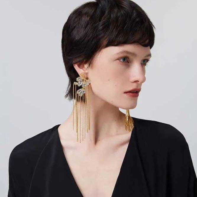 Wisteria Collection Asymmetric Golden And Silver Tassel Earrings