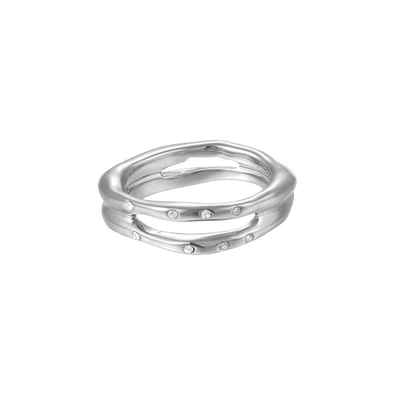Curvilinear Collection Double Link Ring With Crystal