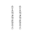 Petals Collection Eight Petals Silver Tassel Ear Clips With Pearls