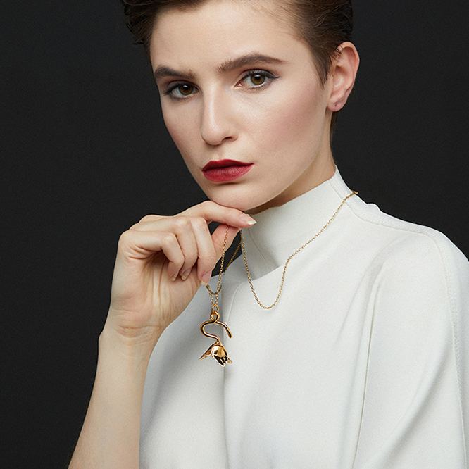 Tulip Collection Single Flower Necklace With White Enamel
