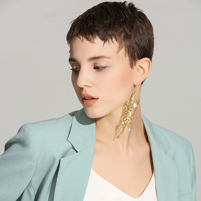 Fern Collection Single Earring With Pearl