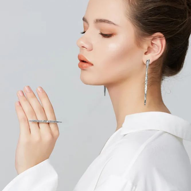 Branches Collection Straight Long Drop Earrings