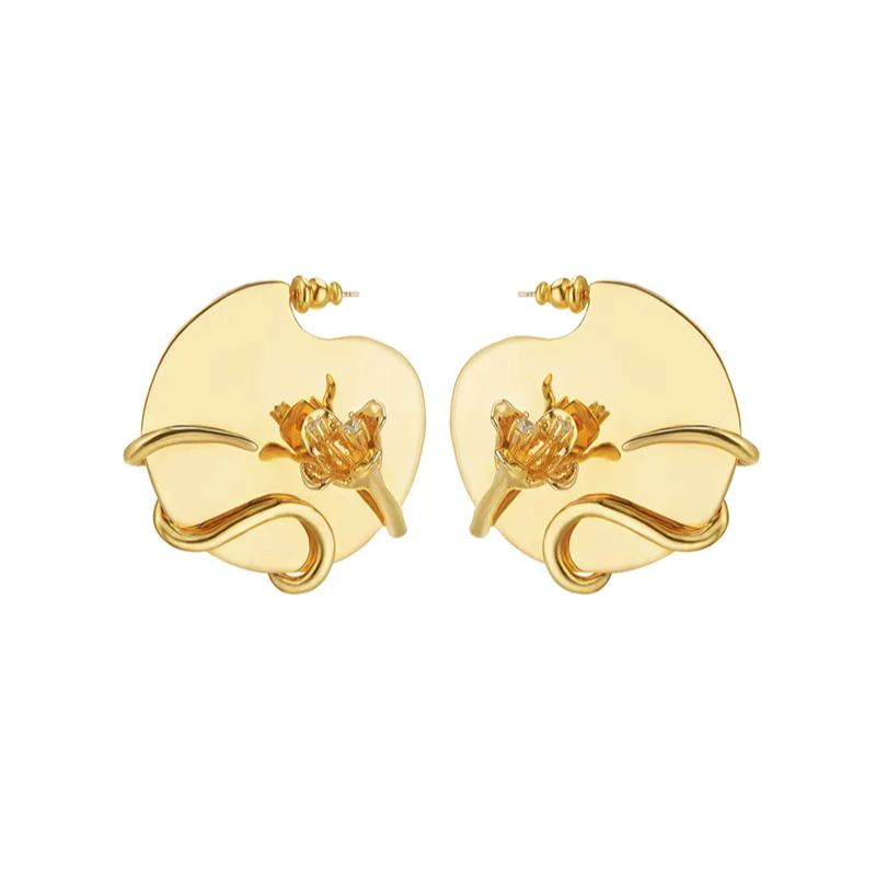 Tulip Collection Flower Ear Hook With White Corundum