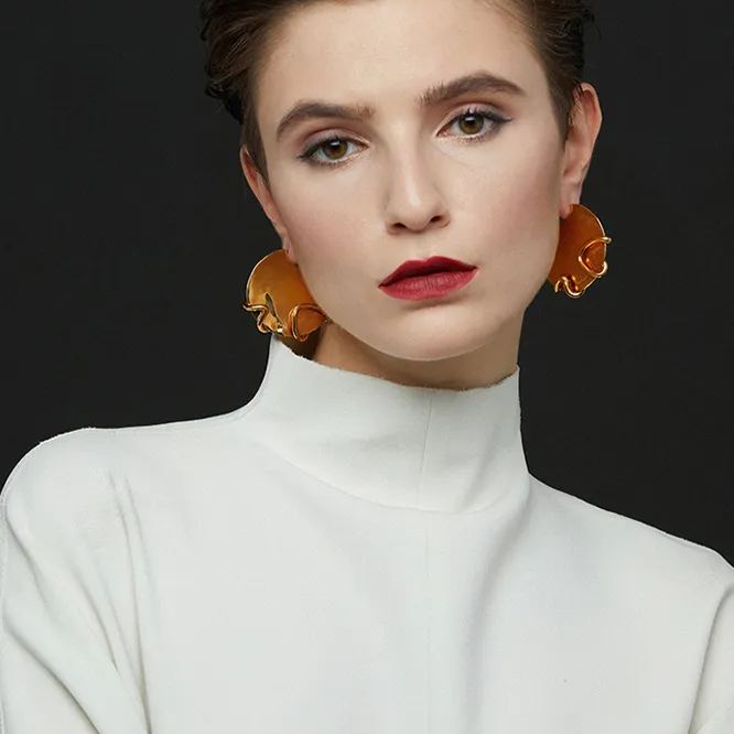 Tulip Collection Flower Ear Hook With White Corundum