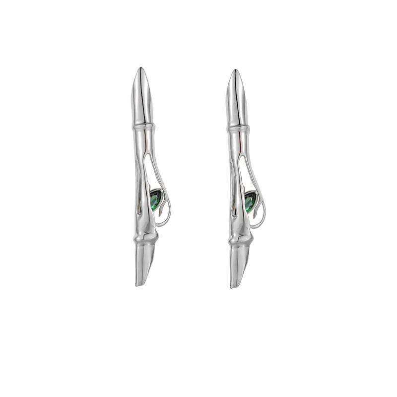 Bamboo Collection Splitting Bamboo With Zircon Earrings