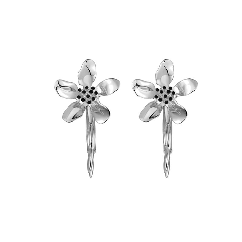 Five Petals Connect With Thorn Detachable Silver Earrings