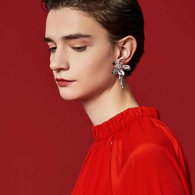 Five Petals Connect With Thorn Detachable Silver Earrings