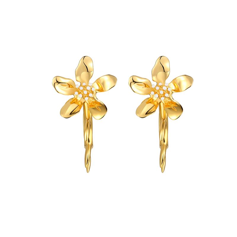Five Petals Connect With Thorn Detachable Golden Earrings