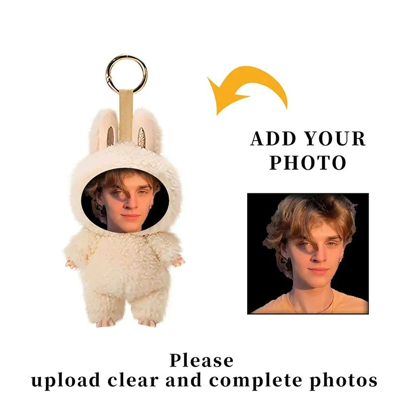 Custom Photo Keychain Doll DIY Plush Big Face Doll Pendant Prank Friend Doll Pendant