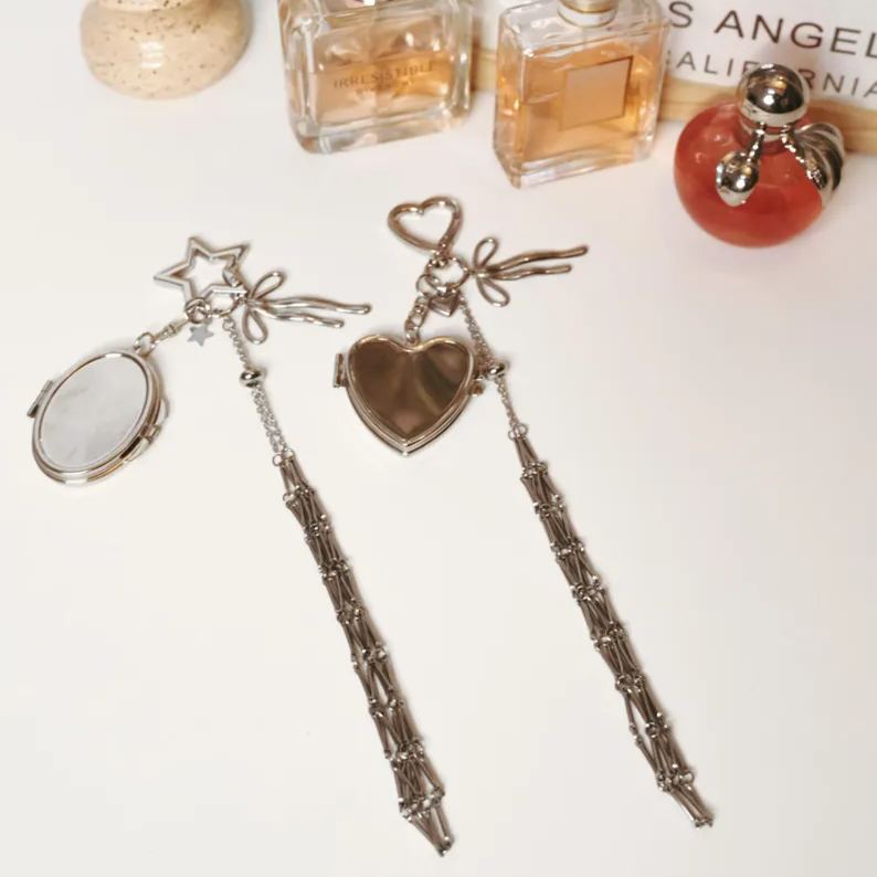 Personalized Lipstick Keychain with Mirror: Stainless Steel Makeup Bag Charm Valentine's Day Gifts