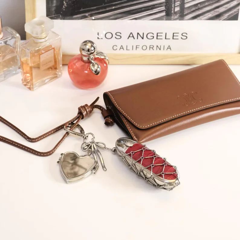 Personalized Lipstick Keychain with Mirror: Stainless Steel Makeup Bag Charm Valentine's Day Gifts