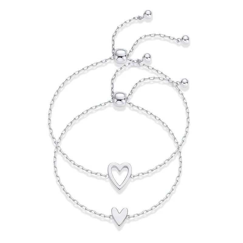 Heart-Shaped Bracelet Set Stainless Steel Adjustable Couple Bracelet Friend Bracelet Jewelry