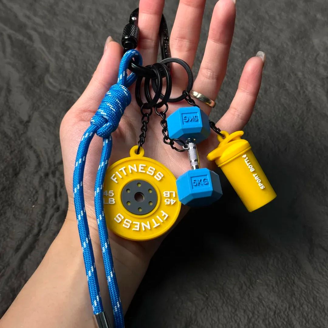 Fitness Equipment Rubber Keychain Accessories Mini Equipment Pendant Lanyard Combo Backpack Keychain