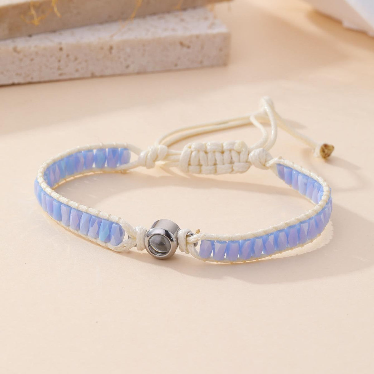 Personalized Photo Bracelet Sparkling Crystal Beads Adjustable Braided Cord Custom Gift