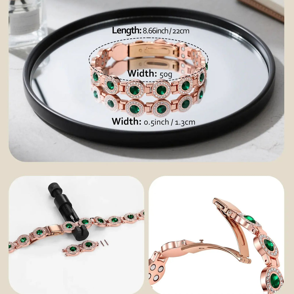 4X Strength Magnetic Copper Bracelet for Women-Updated 3800 Gauss Magnets-Adjustable Length with Secure Clasp-Premium Multi-Facet Crystal Inlays