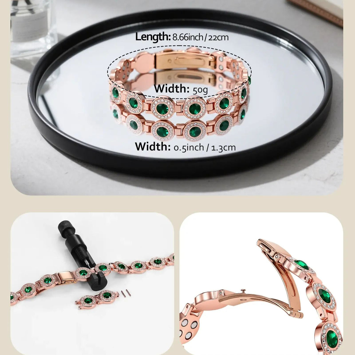 4X Strength Magnetic Copper Bracelet for Women-Updated 3800 Gauss Magnets-Adjustable Length with Secure Clasp-Premium Multi-Facet Crystal Inlays