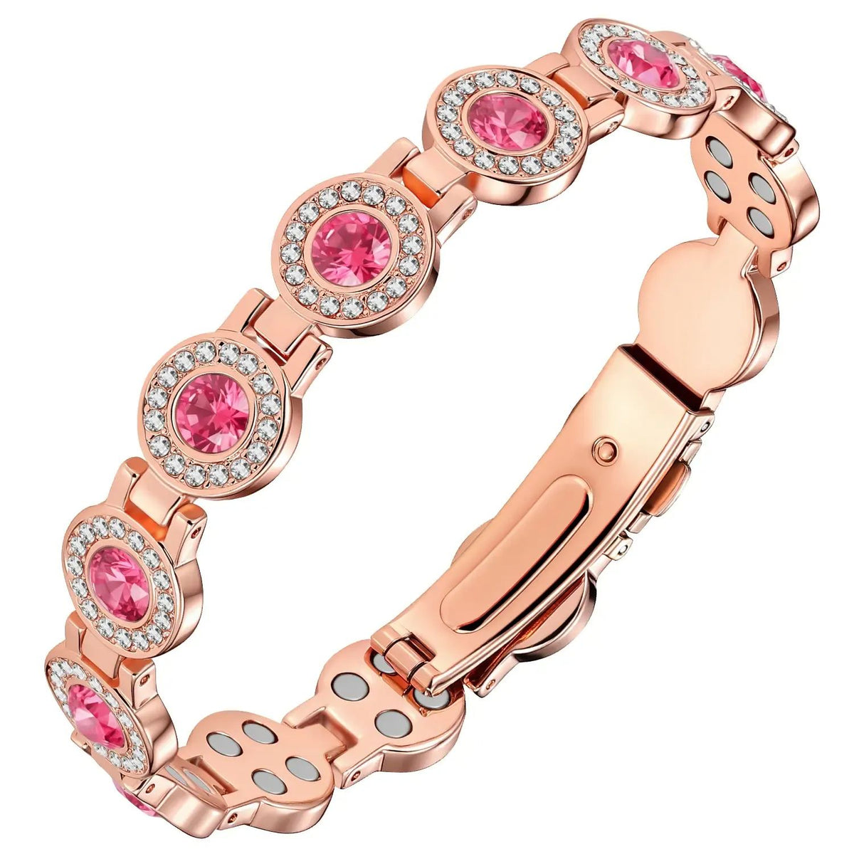 4X Strength Magnetic Copper Bracelet for Women-Updated 3800 Gauss Magnets-Adjustable Length with Secure Clasp-Premium Multi-Facet Crystal Inlays