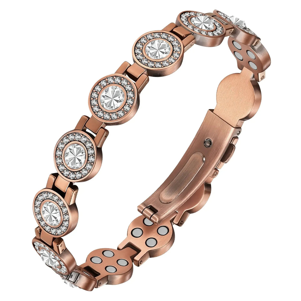 4X Strength Magnetic Copper Bracelet for Women-Updated 3800 Gauss Magnets-Adjustable Length with Secure Clasp-Premium Multi-Facet Crystal Inlays