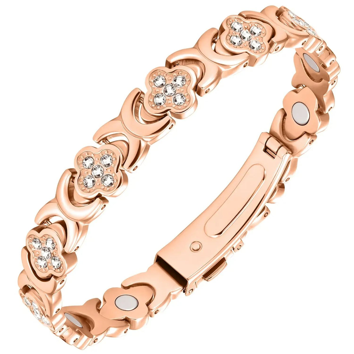 4X Strength Magnetic Copper Bracelet for Women-Updated 3800 Gauss Magnets-Adjustable Length with Secure Clasp-Premium Multi-Facet Crystal Inlays