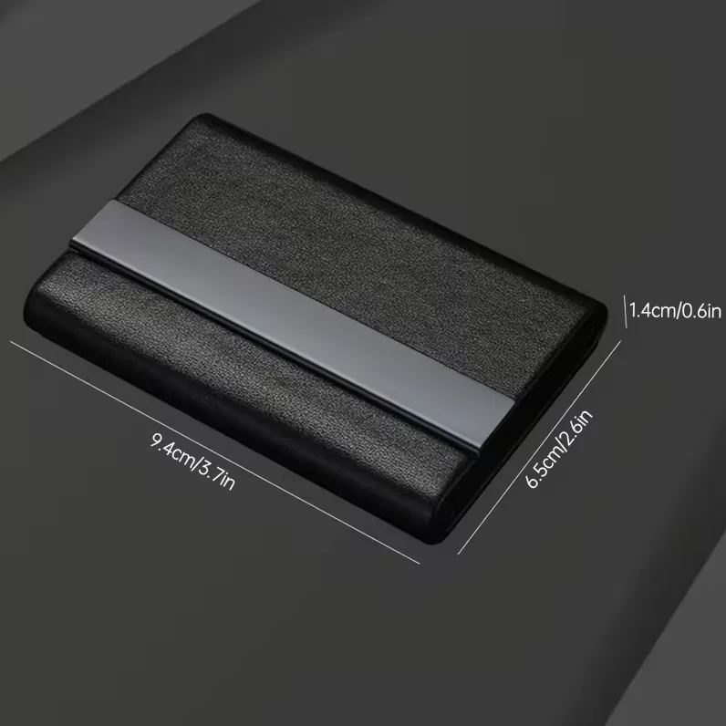 A Customizable Text Leather Stainless Steel Business Card Holder with a Comfortable Grip, Magnetic Flap And Sleek Modern Design That Is Durable And Stylish for Office Or Professional Use