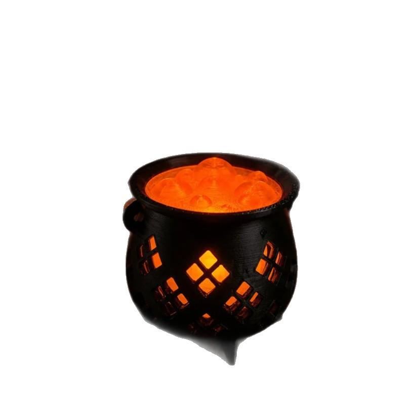 3D Printed Glowing Witch Cauldron Tealight Holder Halloween Bubbling Potion Cauldron Night Light LED Candle Lantern Spooky Table Centerpiece & Gothic Home Decor