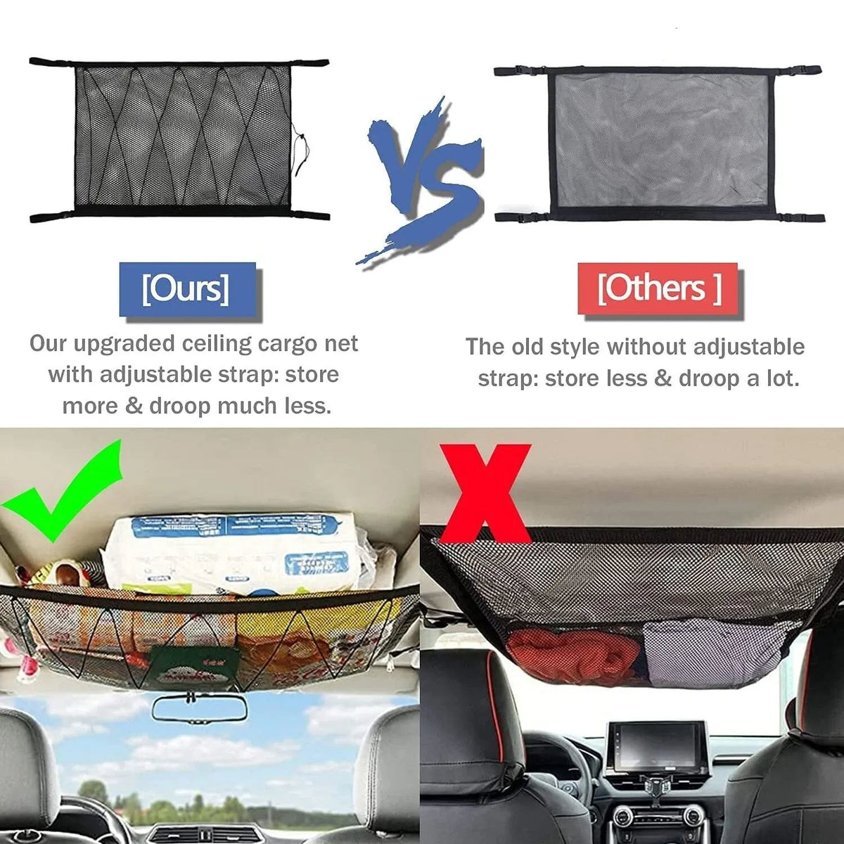 Car Ceiling Cargo Net, Car Ceiling Cargo Net Pocket, Double-Layer Mesh Car Roof Storage Organizer,Truck SUV Travel Long Road Trip Camping Interior Accessories