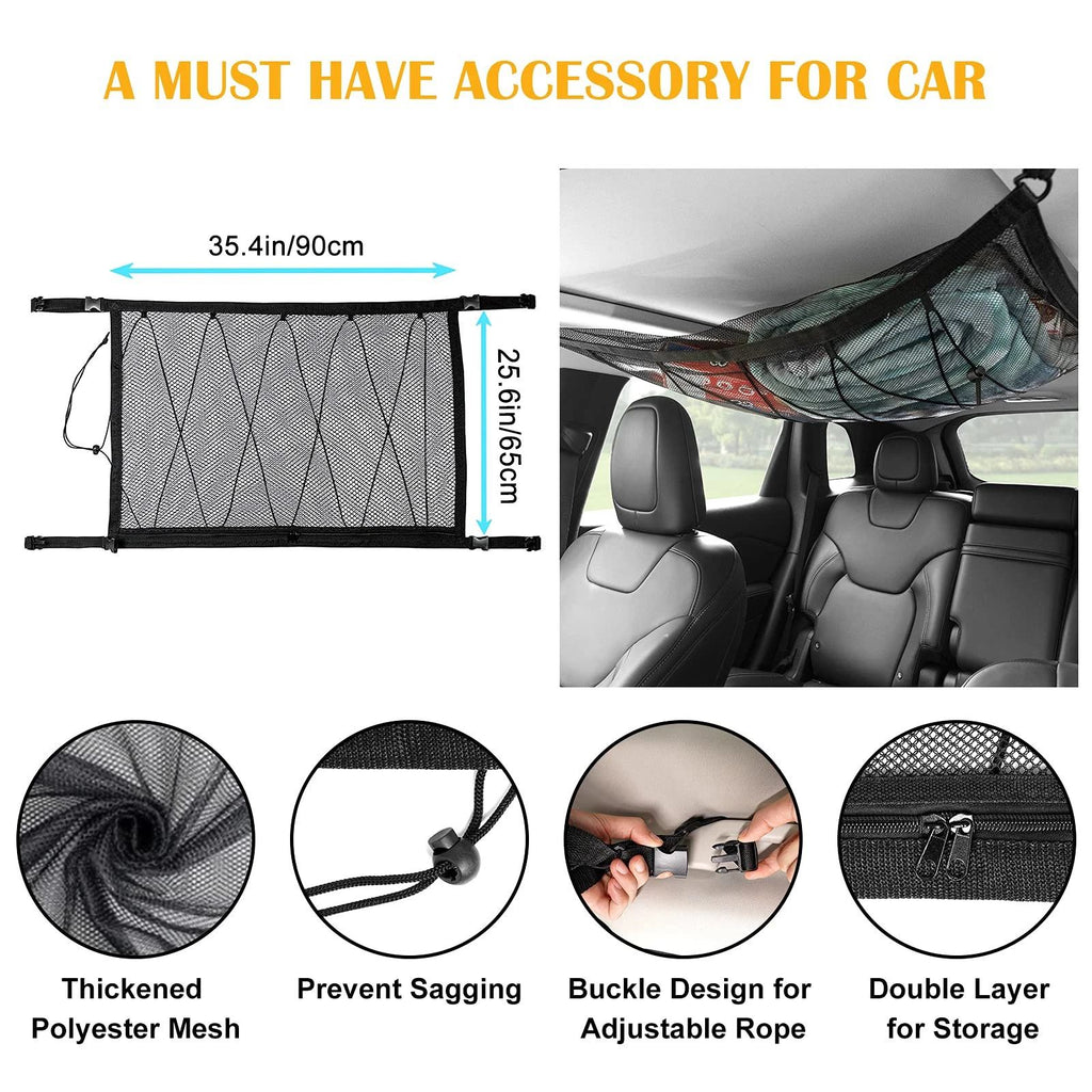 Car Ceiling Cargo Net, Car Ceiling Cargo Net Pocket, Double-Layer Mesh Car Roof Storage Organizer,Truck SUV Travel Long Road Trip Camping Interior Accessories