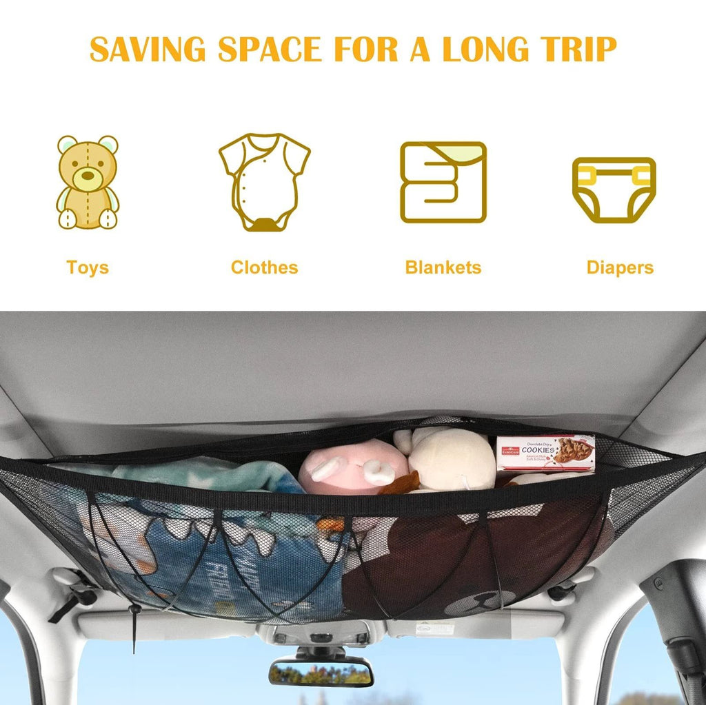 Car Ceiling Cargo Net, Car Ceiling Cargo Net Pocket, Double-Layer Mesh Car Roof Storage Organizer,Truck SUV Travel Long Road Trip Camping Interior Accessories
