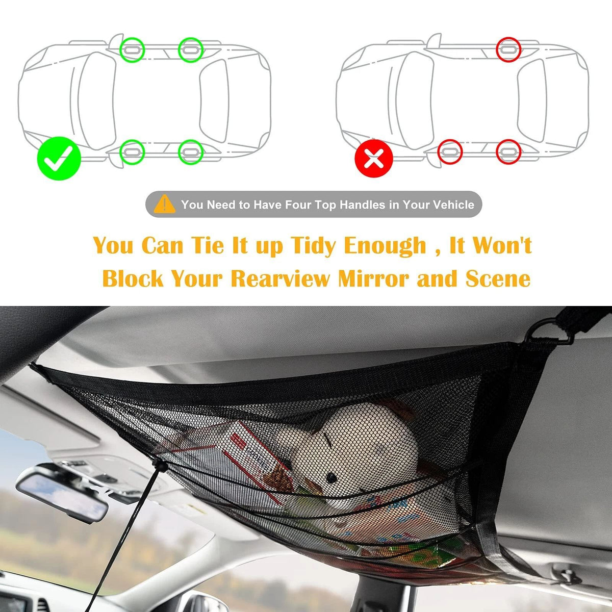 Car Ceiling Cargo Net, Car Ceiling Cargo Net Pocket, Double-Layer Mesh Car Roof Storage Organizer,Truck SUV Travel Long Road Trip Camping Interior Accessories