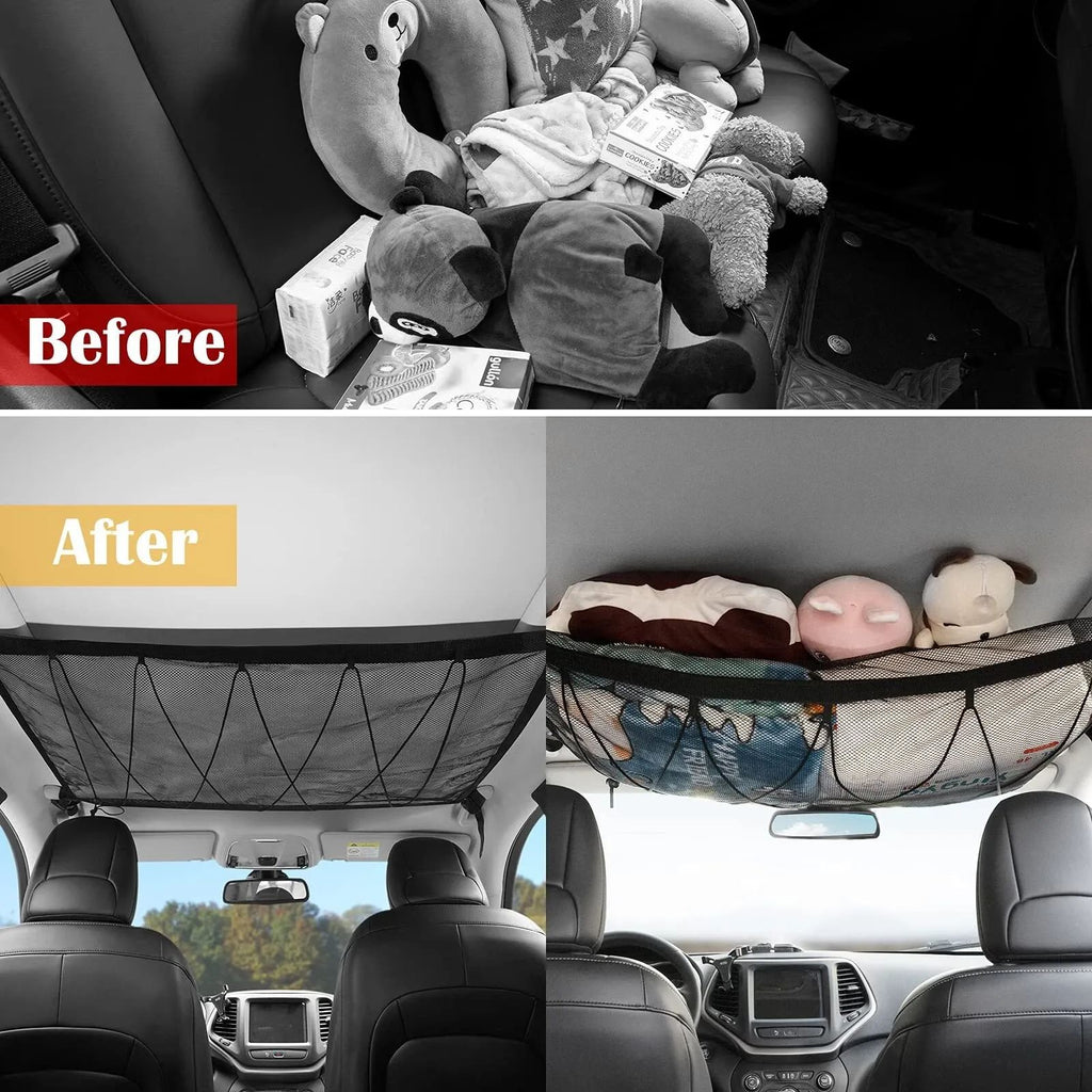 Car Ceiling Cargo Net, Car Ceiling Cargo Net Pocket, Double-Layer Mesh Car Roof Storage Organizer,Truck SUV Travel Long Road Trip Camping Interior Accessories