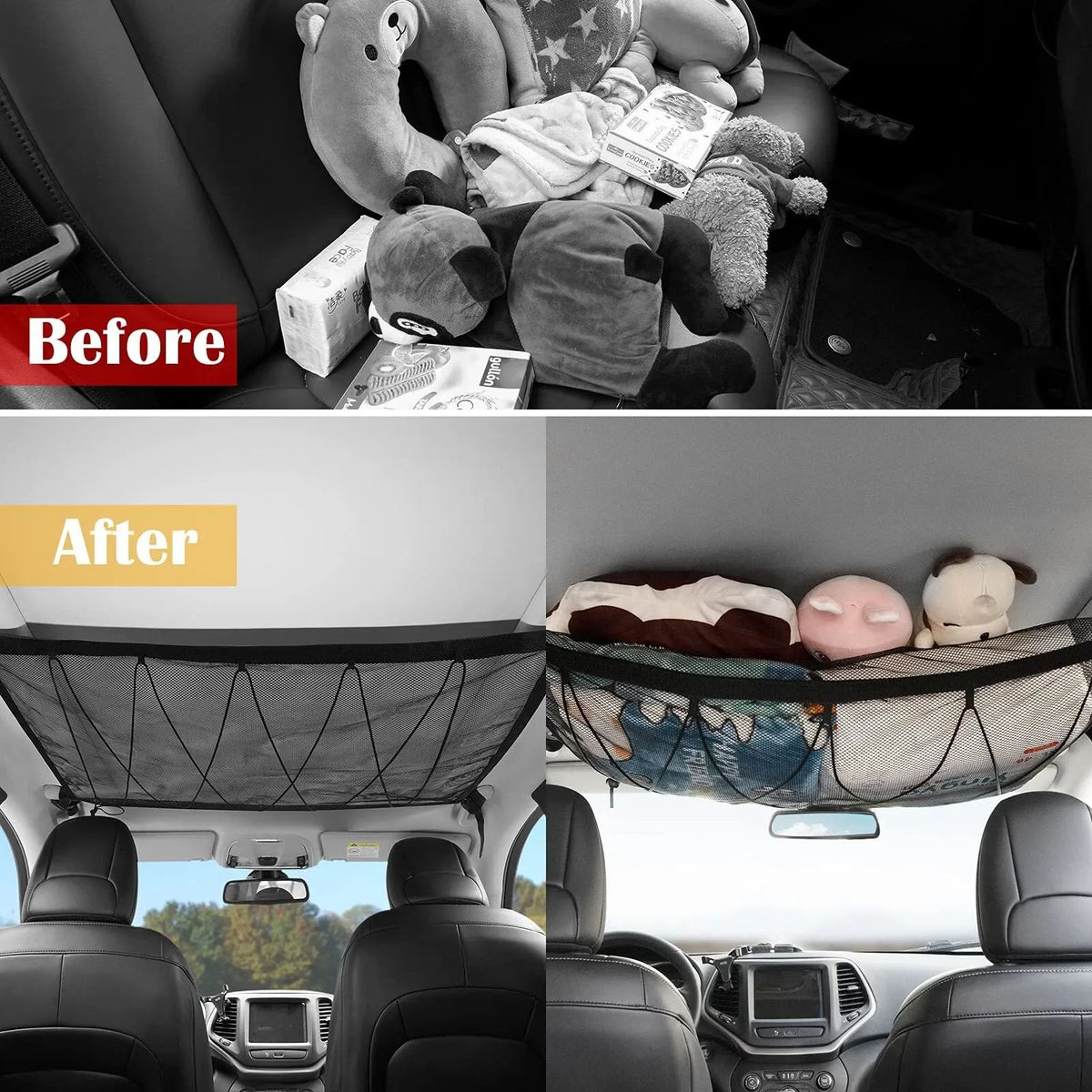 Car Ceiling Cargo Net, Car Ceiling Cargo Net Pocket, Double-Layer Mesh Car Roof Storage Organizer,Truck SUV Travel Long Road Trip Camping Interior Accessories