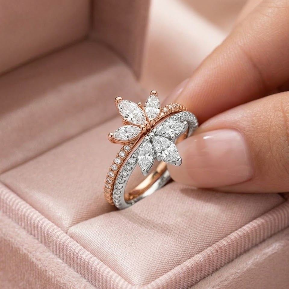 Friendship Ring Women Marquise Leaf Band Stackable Crystal Cluster Ring Sisterhood Best Friend Birthday Jewelry Gift