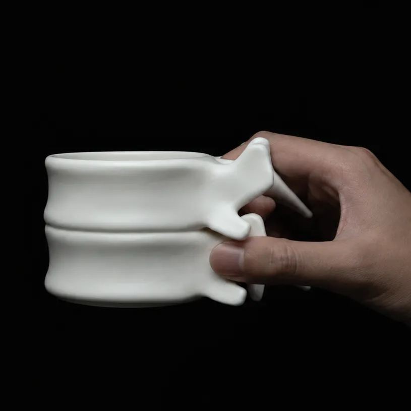 Spine Coffee Cup Mug Ceramic Vertebrae Shaped Mug Artistic Spine Bone Handle Coffee Cup Gothic Decor Halloween Medical Student Doctor Gift