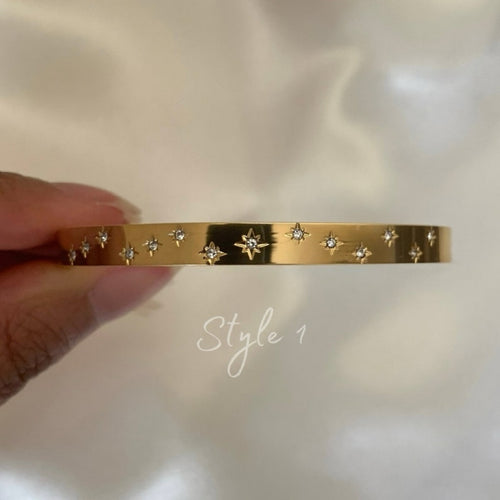 18K Gold Celestial Cuff Bracelet Set  Gold Plated Bangels Sun Stars Carved Bracelet Classic Stacking Bangles