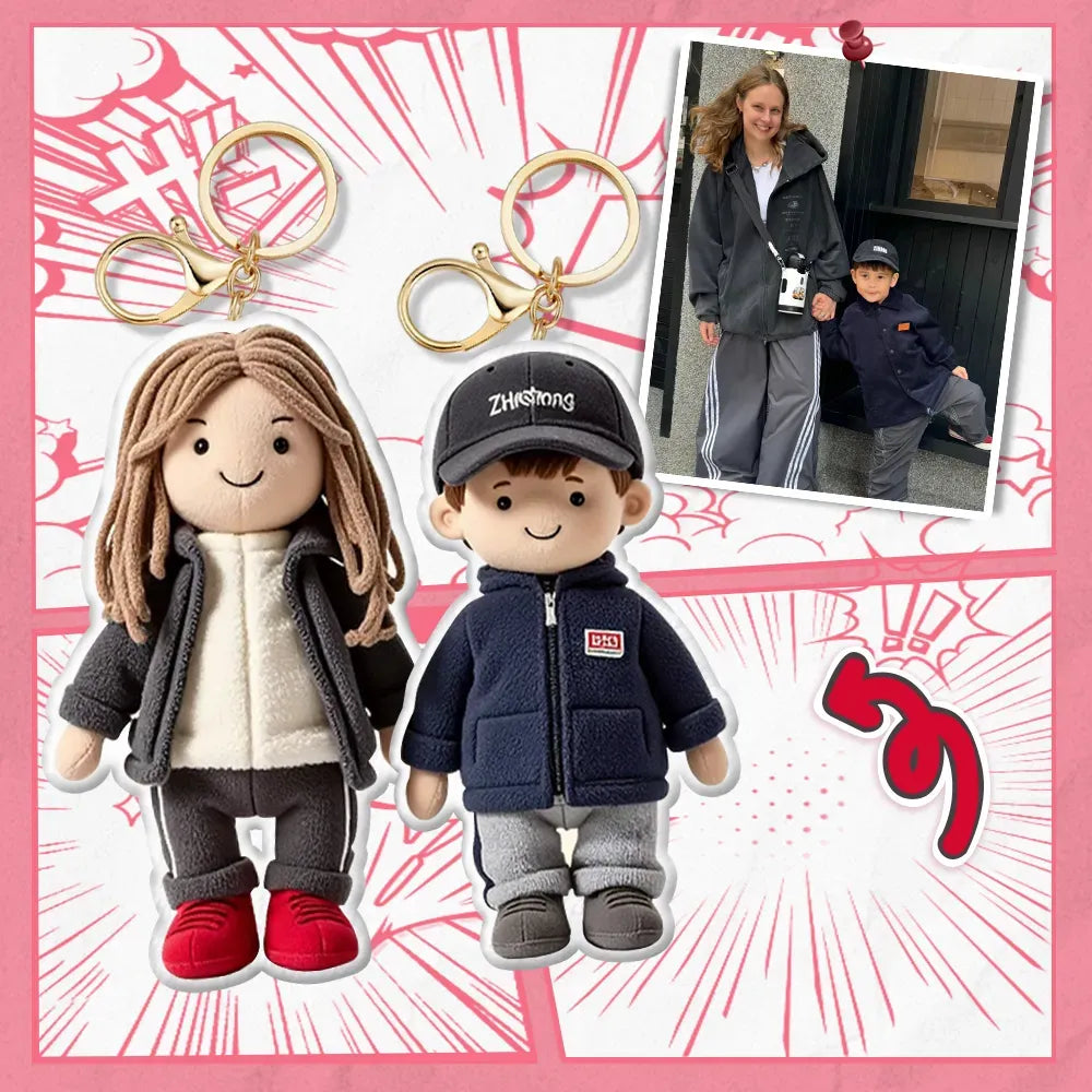 Personalized Photo Plush Doll Keychain Mini Me Plush Keychain Gifts for Boyfriend