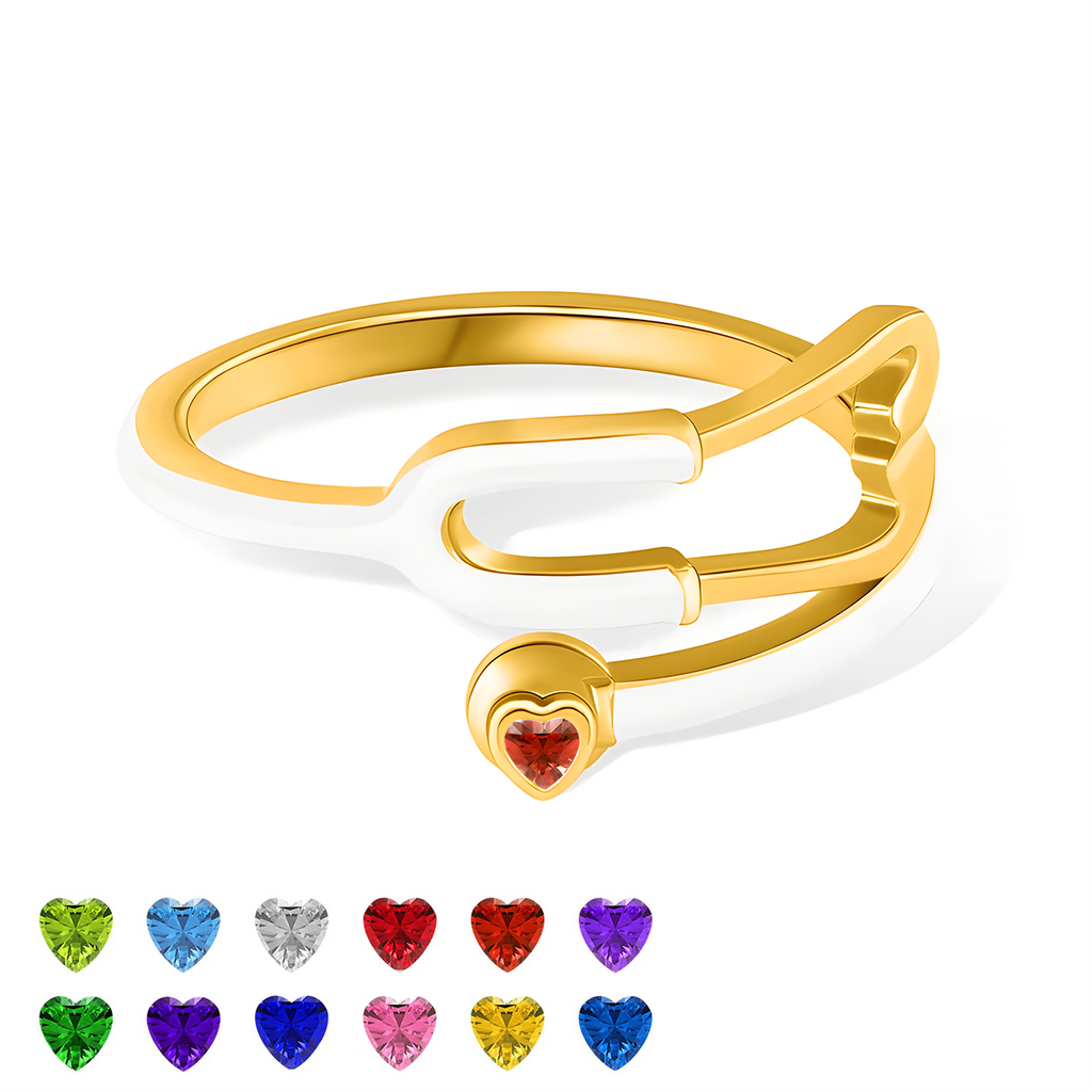 Custom Enamel Stethoscope Ring with Birthstone Personalized Multicolor Nurse Appreciation Gift for Medical Staff & Doctors & Students