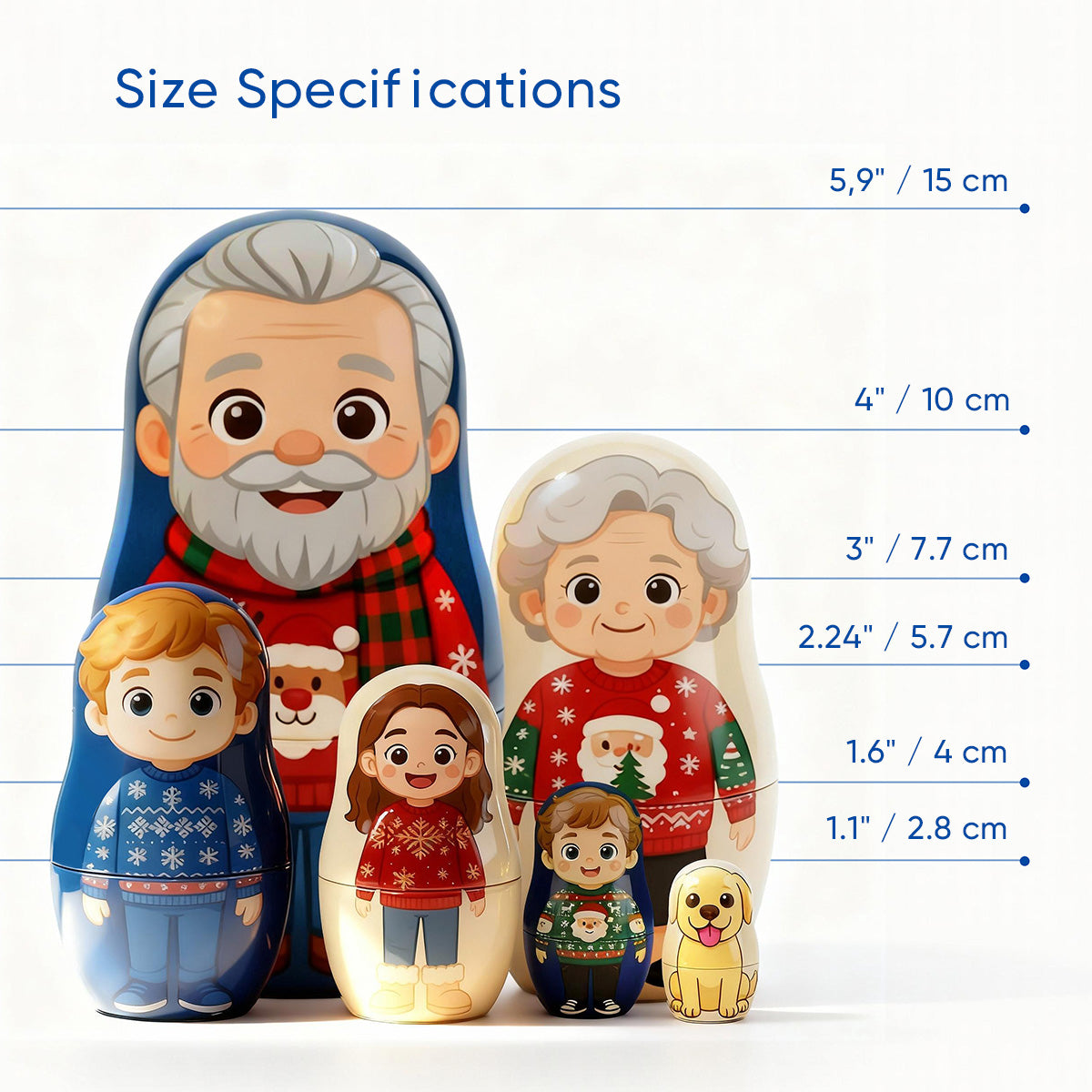 Personalized Portrait Nesting Doll Custom Photo Father's Day Gifts Family Portrait Cartoon Style Gift Photo Anniversary Gifts