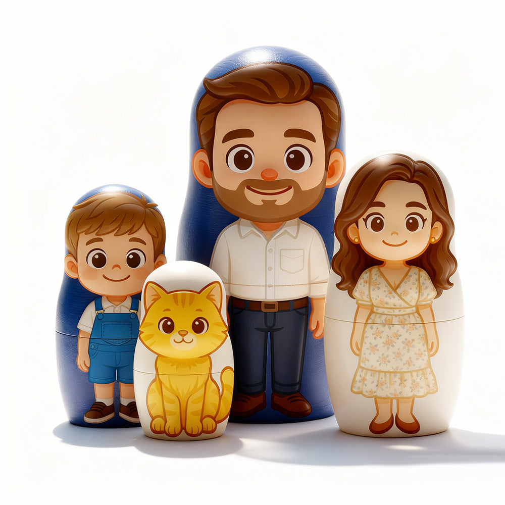 Personalized Portrait Nesting Doll Custom Photo Father's Day Gifts Family Portrait Cartoon Style Gift Photo Anniversary Gifts