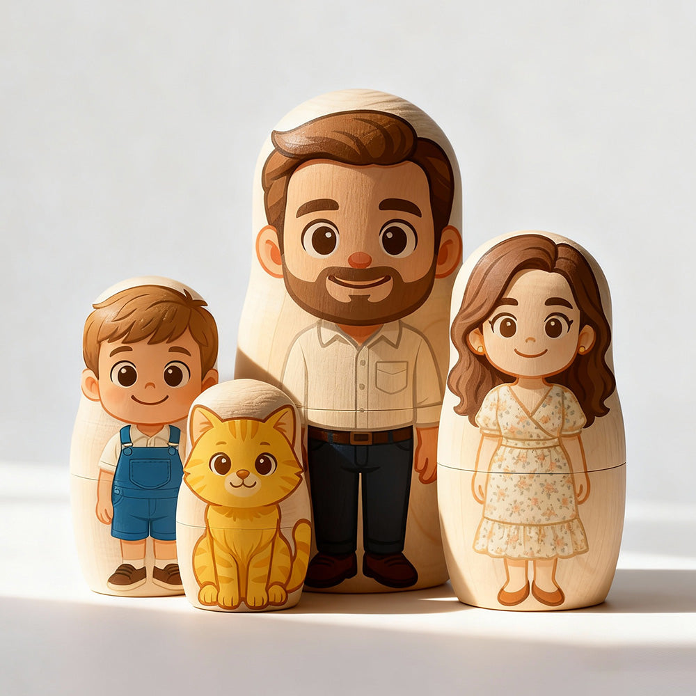 Personalized Portrait Nesting Doll Custom Photo Family Portrait Cartoon Style Gift Christmas Gift for Couple
