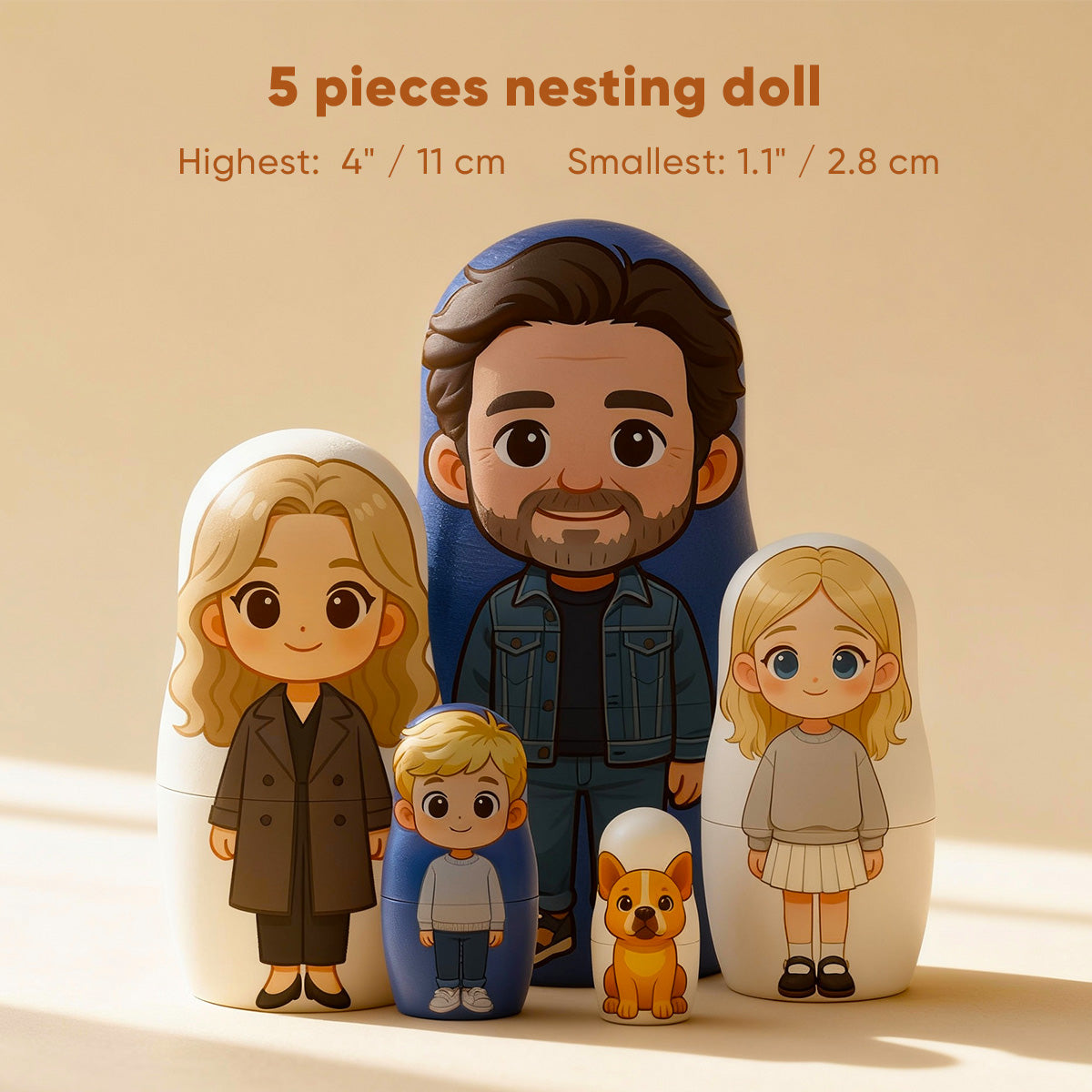 Personalized Portrait Nesting Doll Custom Photo Father's Day Gifts Family Portrait Cartoon Style Gift Photo Anniversary Gifts